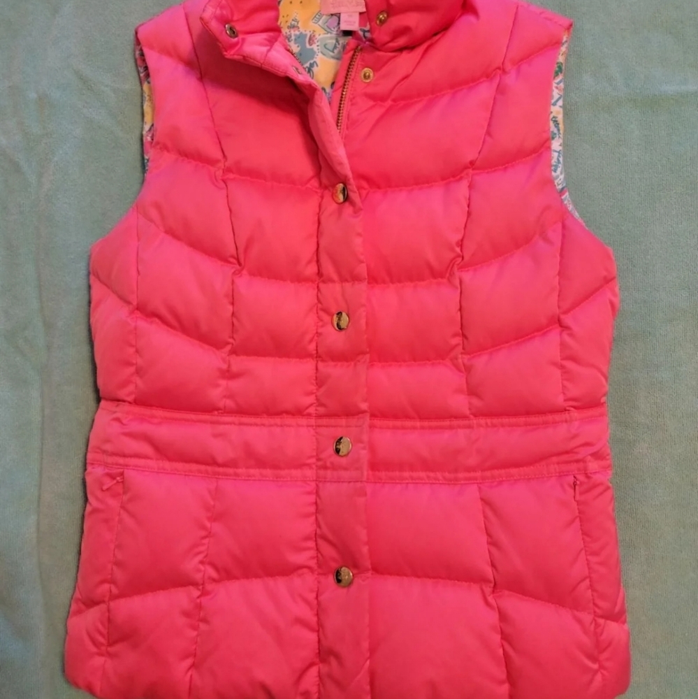 Lilly Pulitzer Puffer Vest XS Coral pink